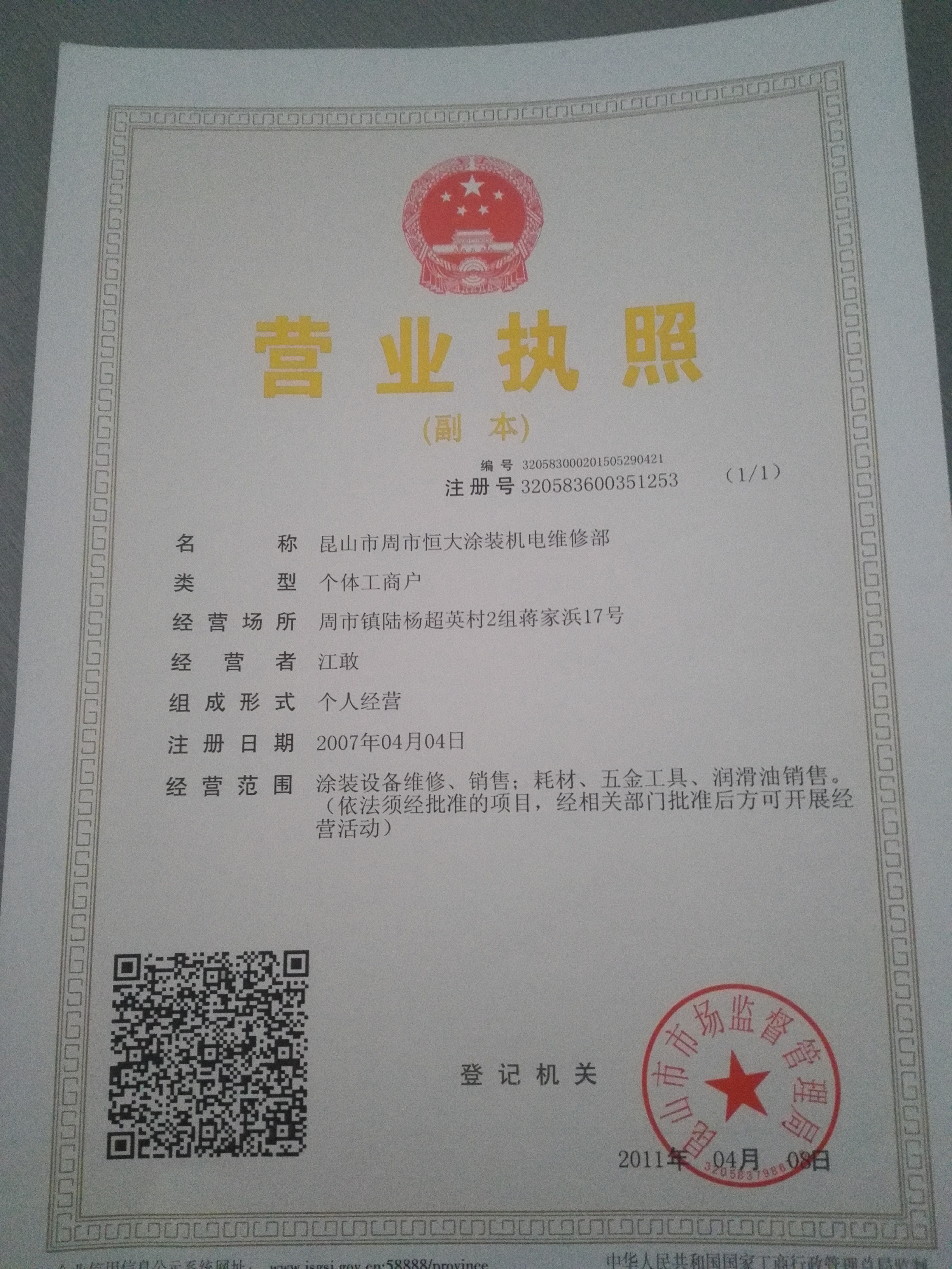 昆山市周市恒大涂装机电维修部