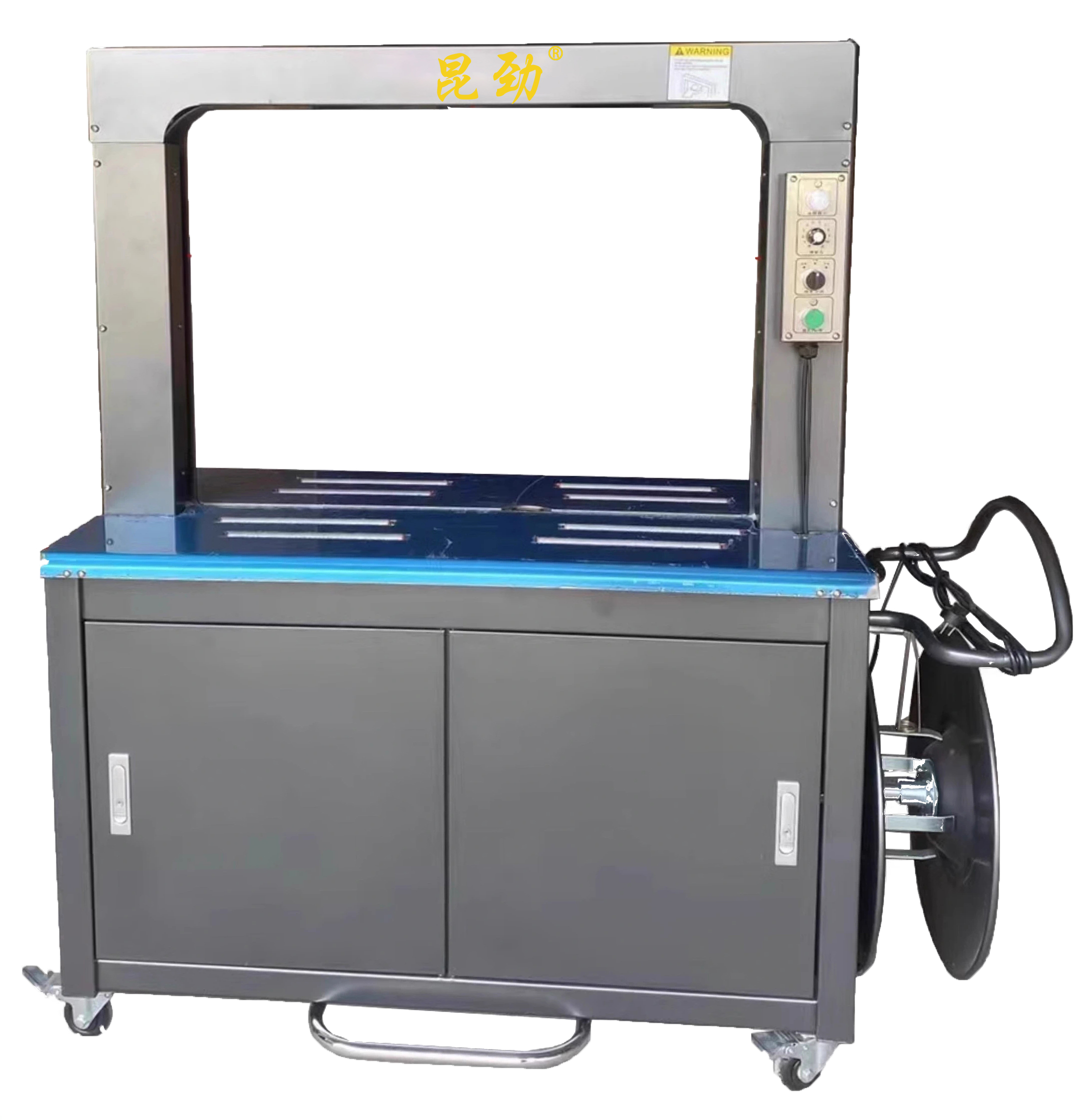 昆劲MH305全自动打包机采用的自动化技术能够实现脚踩开关一键式操作，大大提高了