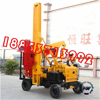 小四轮护栏打桩机恒旺路面钻孔机打桩机高速公路波形护栏压桩机