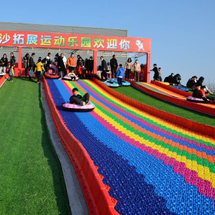 户外大型组合滑梯 无动力七色彩虹滑道 景区游乐设备 旱雪滑道